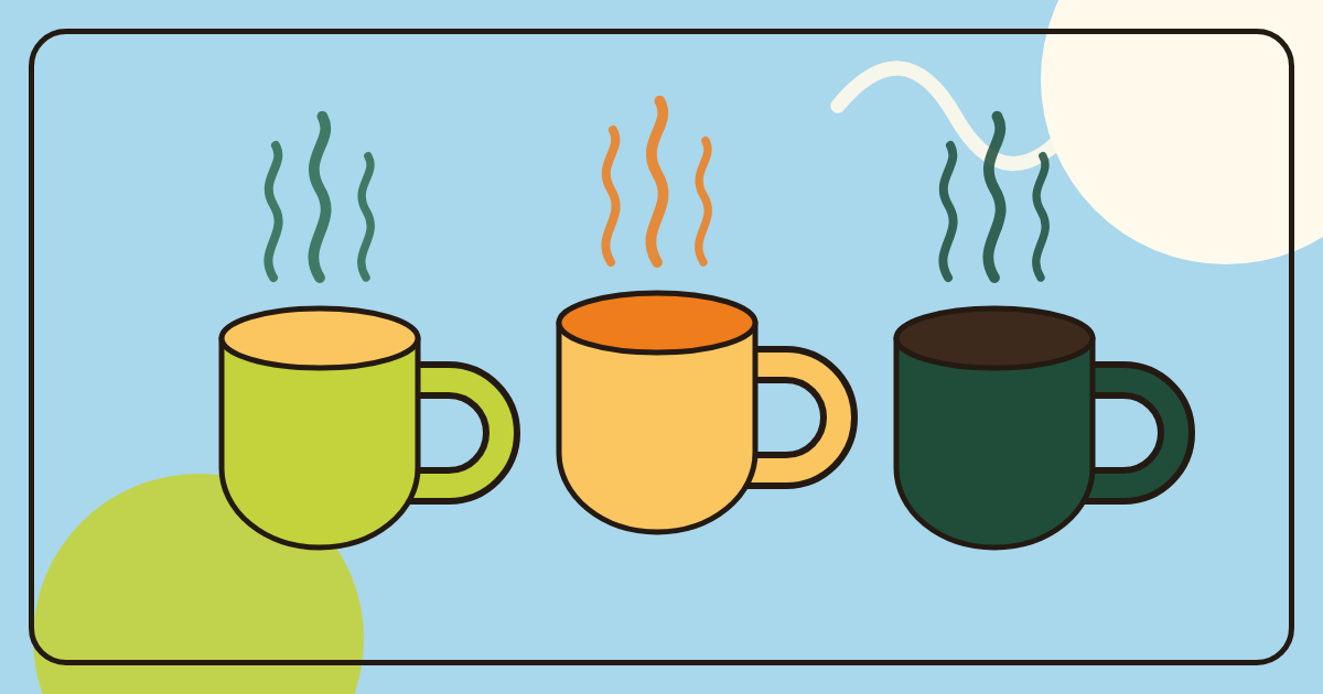 Illustration of three steaming mugs side by side